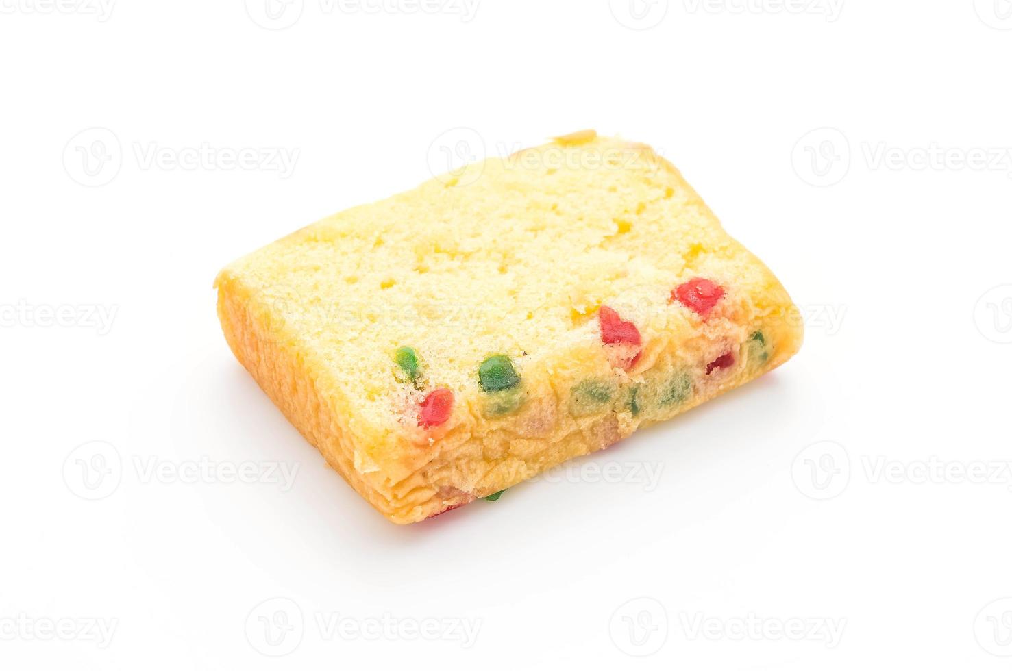 Fruit cake on white background photo