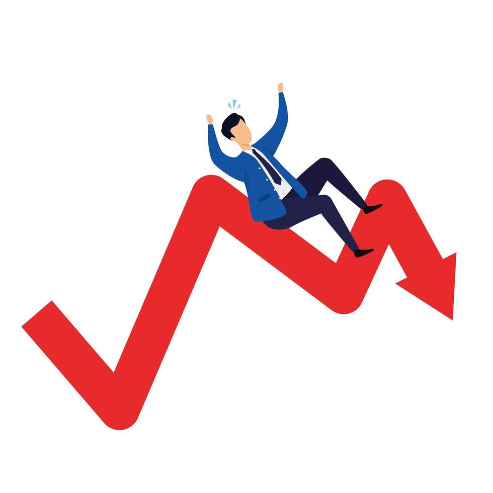 Market crash with businessman with arrow down vector