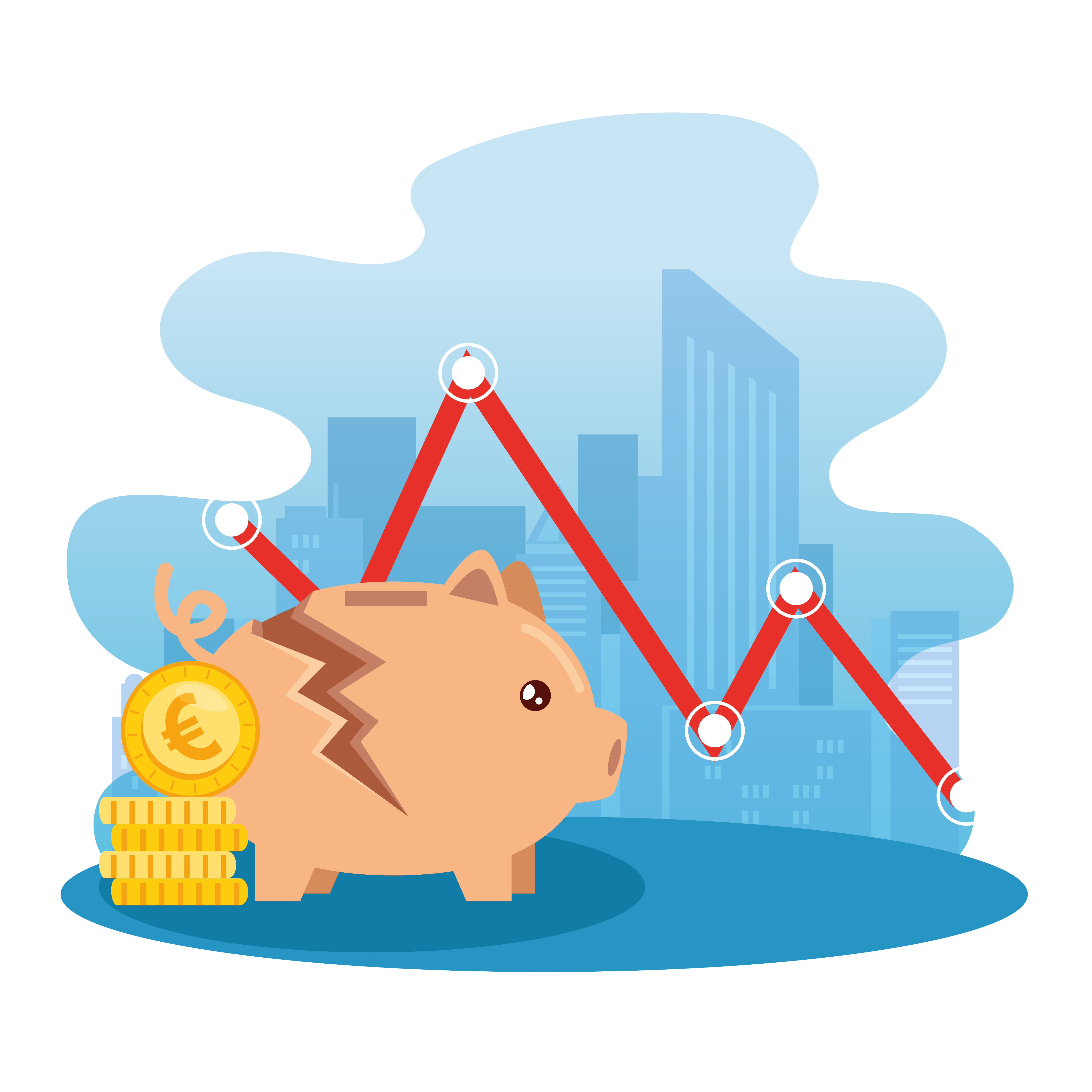 Stock market crash with broken piggy bank 1783596 Vector Art at Vecteezy