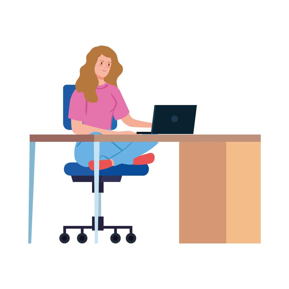 Woman on the desk working from home vector