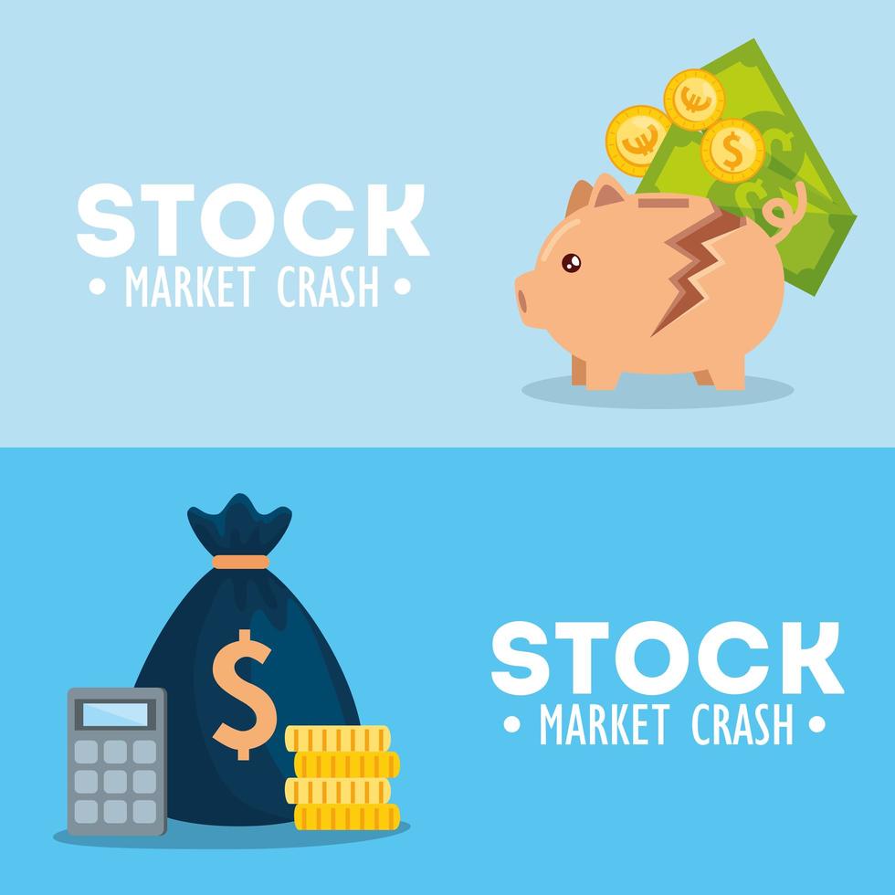 Stock market crash banner set vector