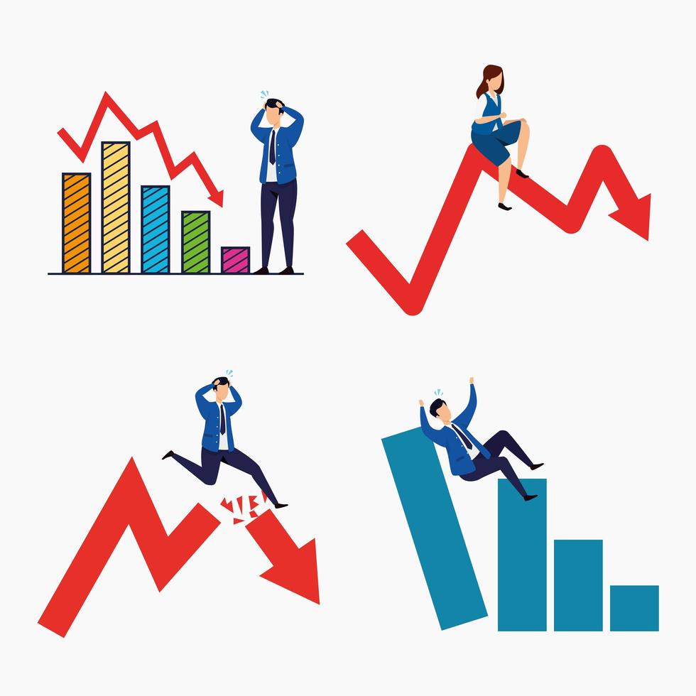 Stock market crash icon set vector