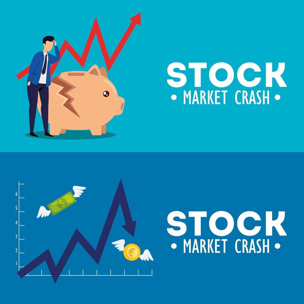 Stock market crash banner set vector