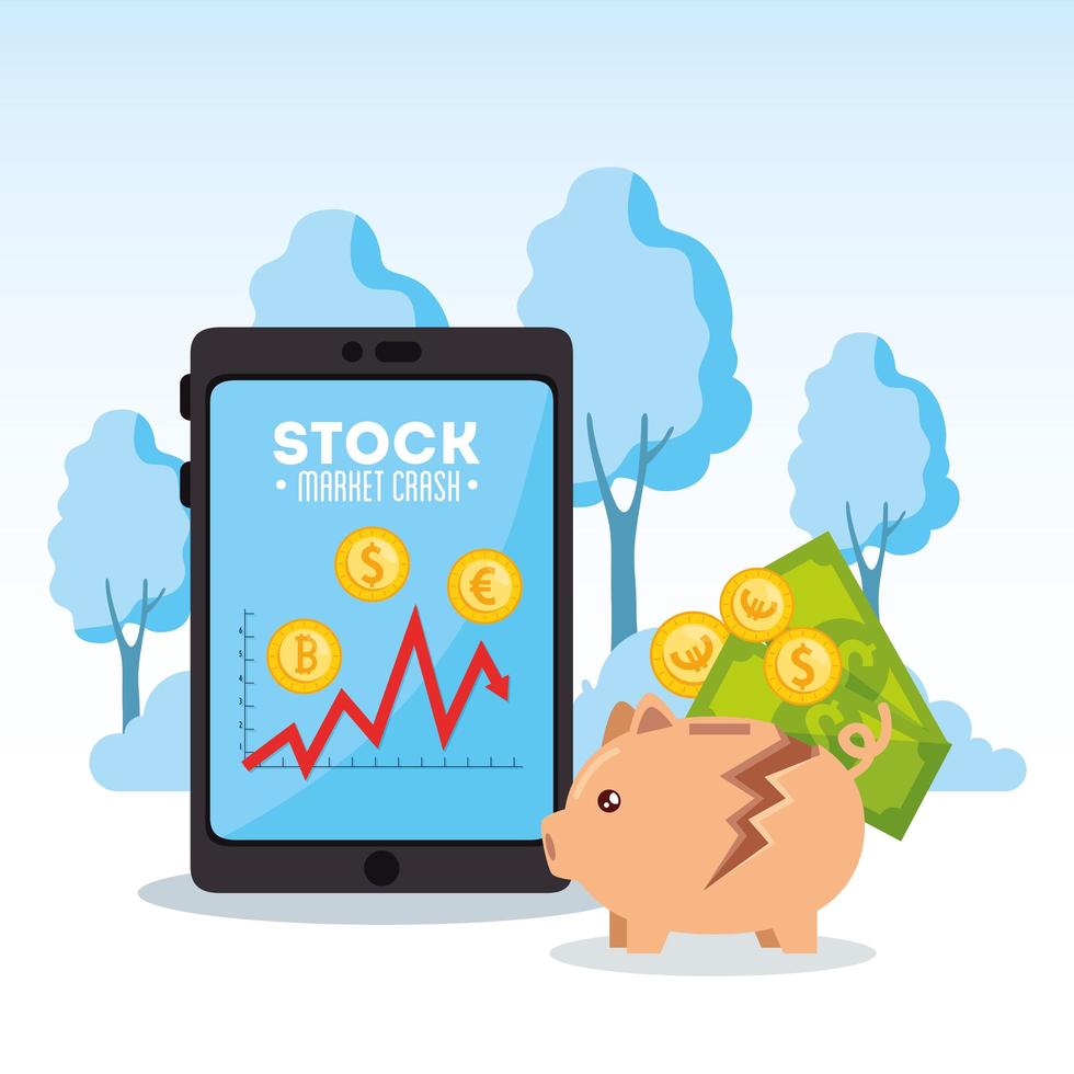 Stock market crash with tablet device vector