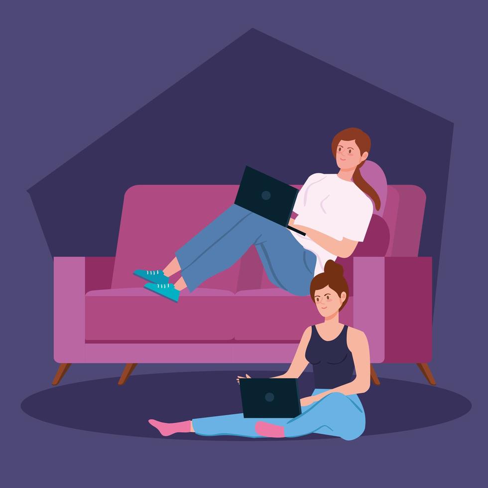 Women working together on their laptops vector