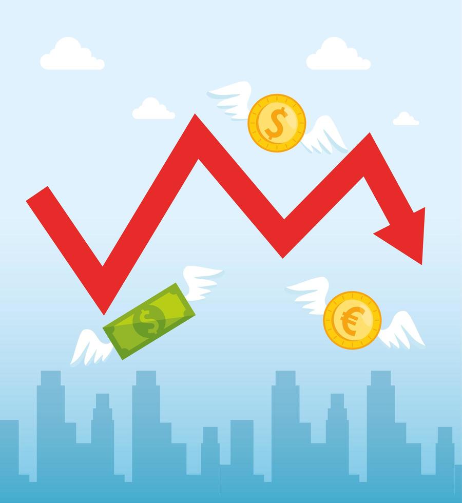 caída del mercado de valores con flecha hacia abajo vector