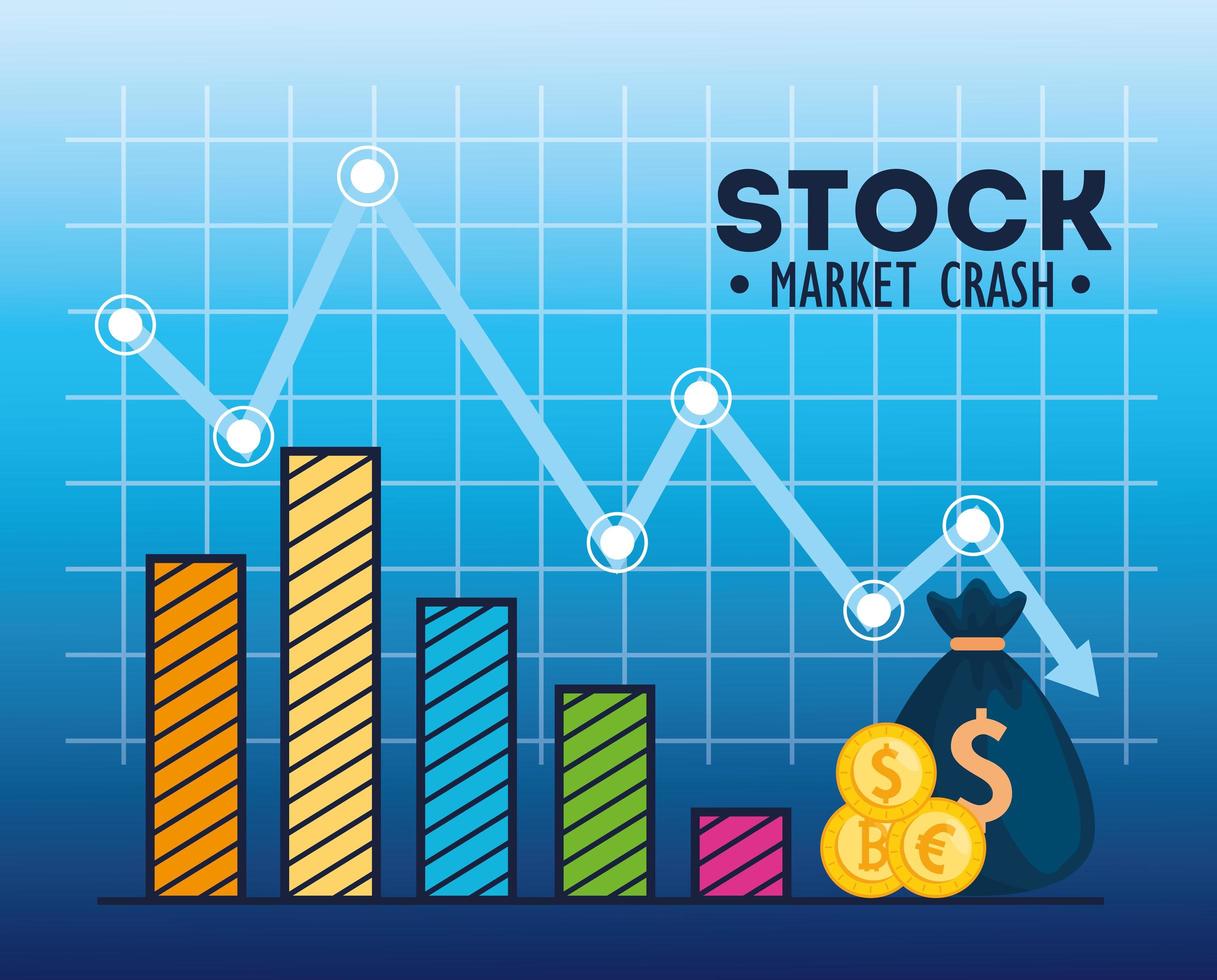 caída del mercado de valores con infografía e iconos vector