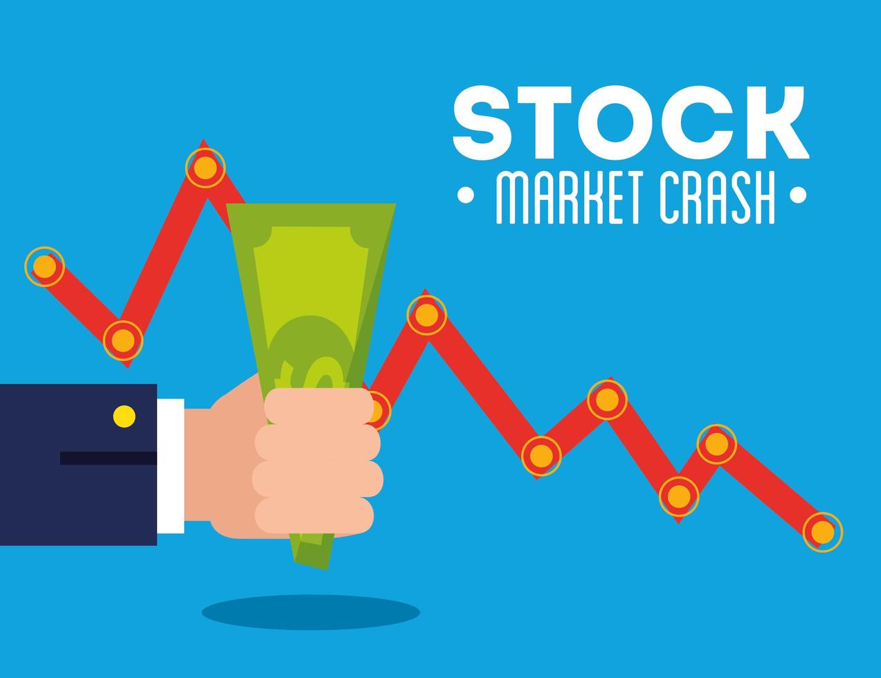 Stock market crash with arrow and money vector