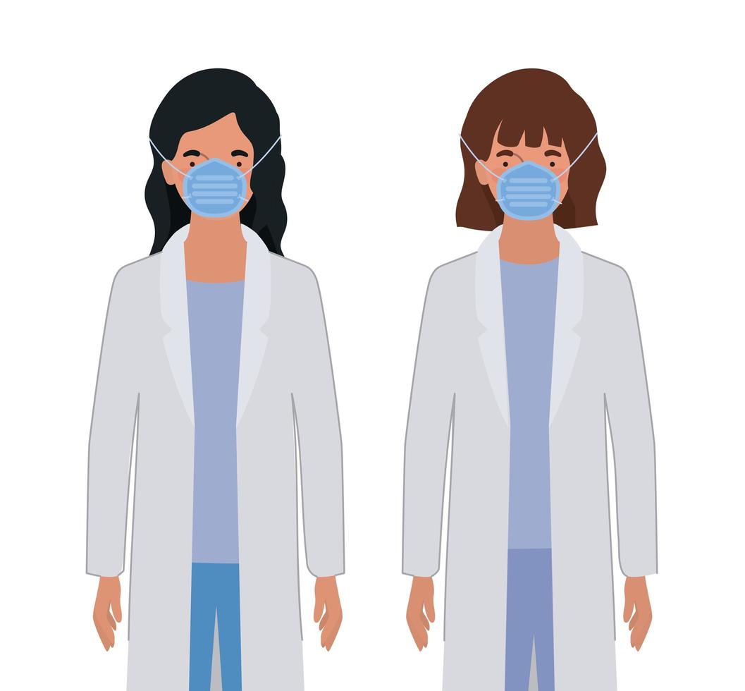 Women doctors with uniforms and masks vector