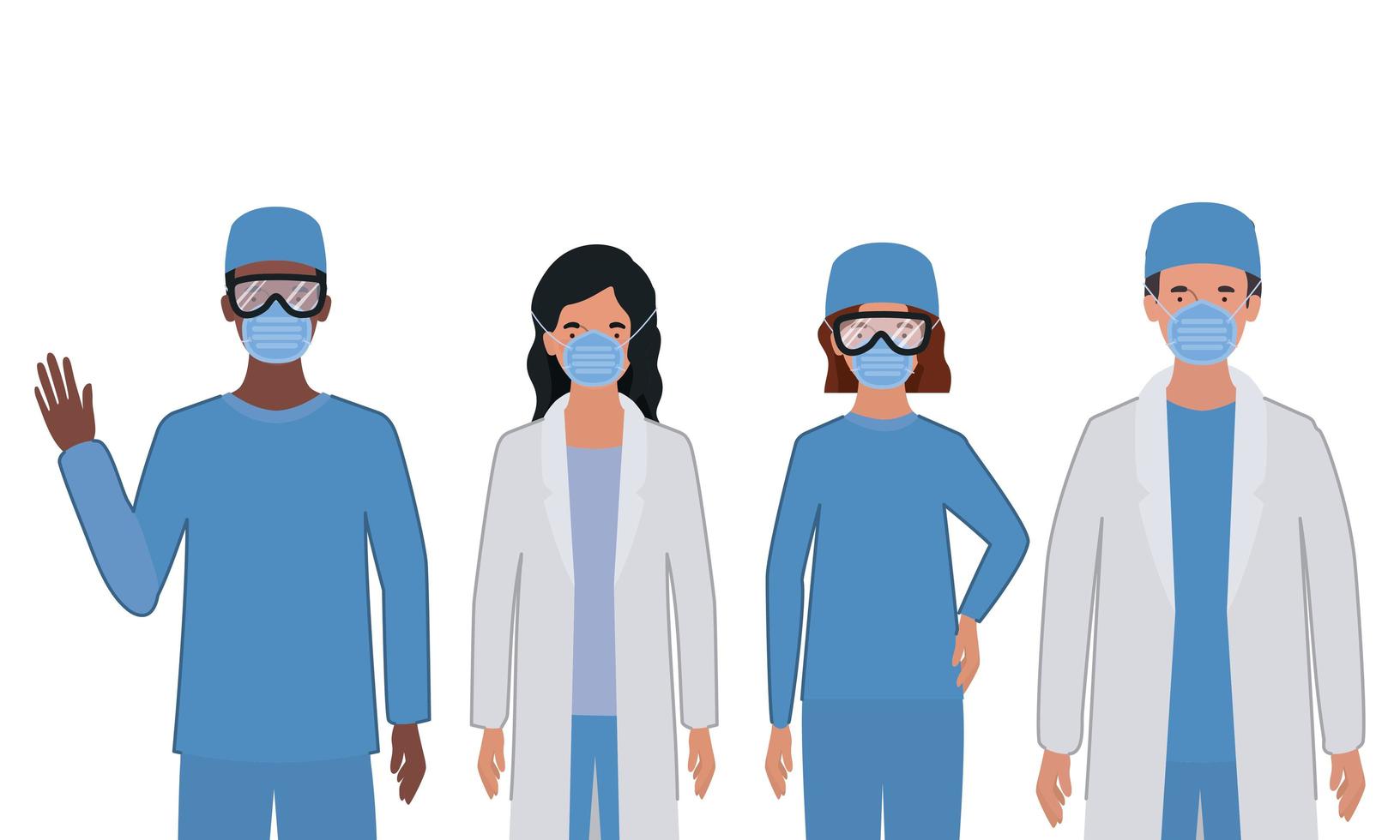 Men and women doctors with uniforms and masks vector