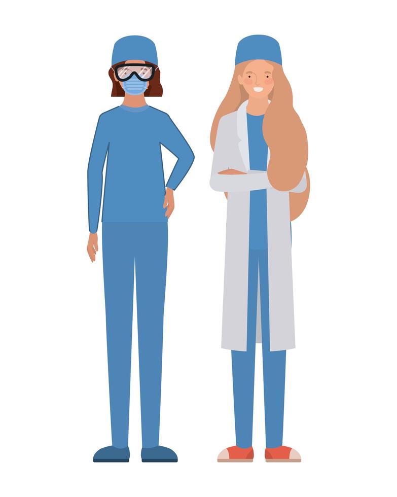 Women doctors with uniforms and masks design vector