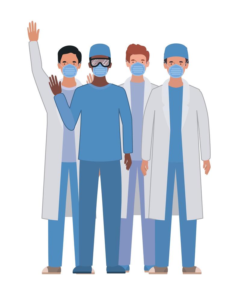 Men doctors with uniforms and masks vector