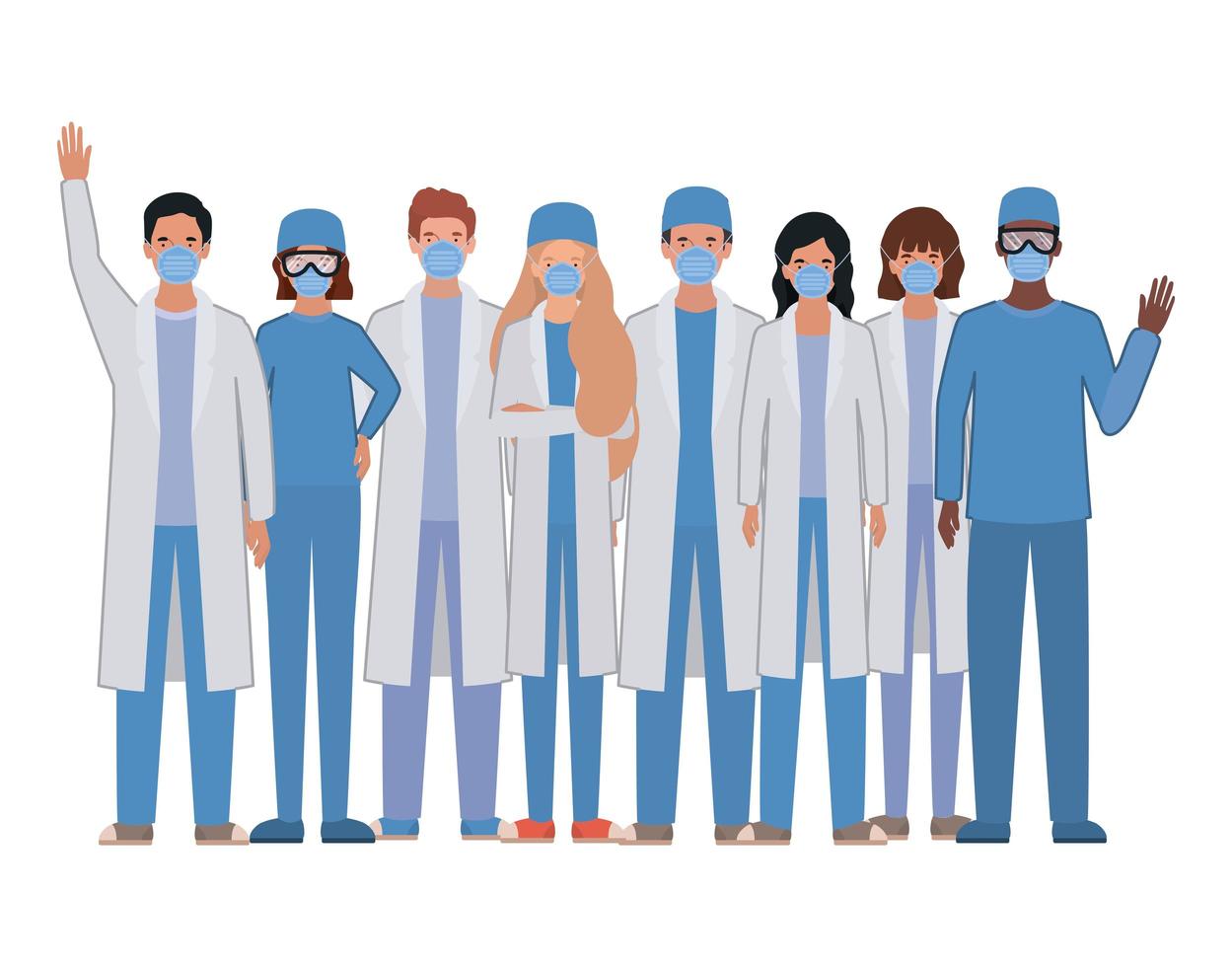 Men and women doctors with uniforms and masks vector