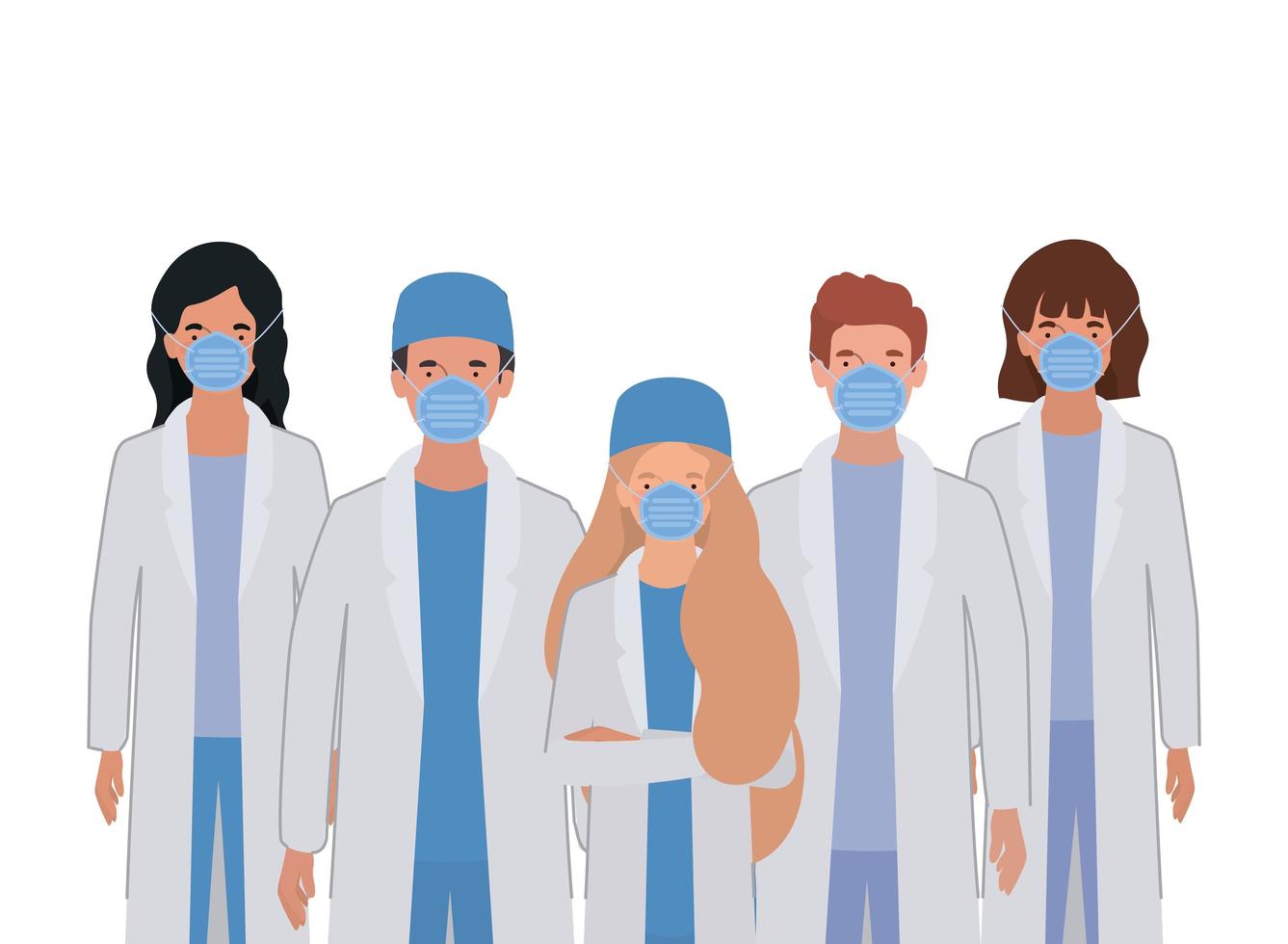 Men and women doctors with uniforms and masks vector