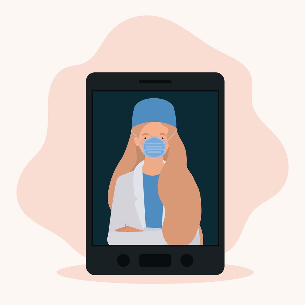 Woman doctor with uniform mask and hat vector