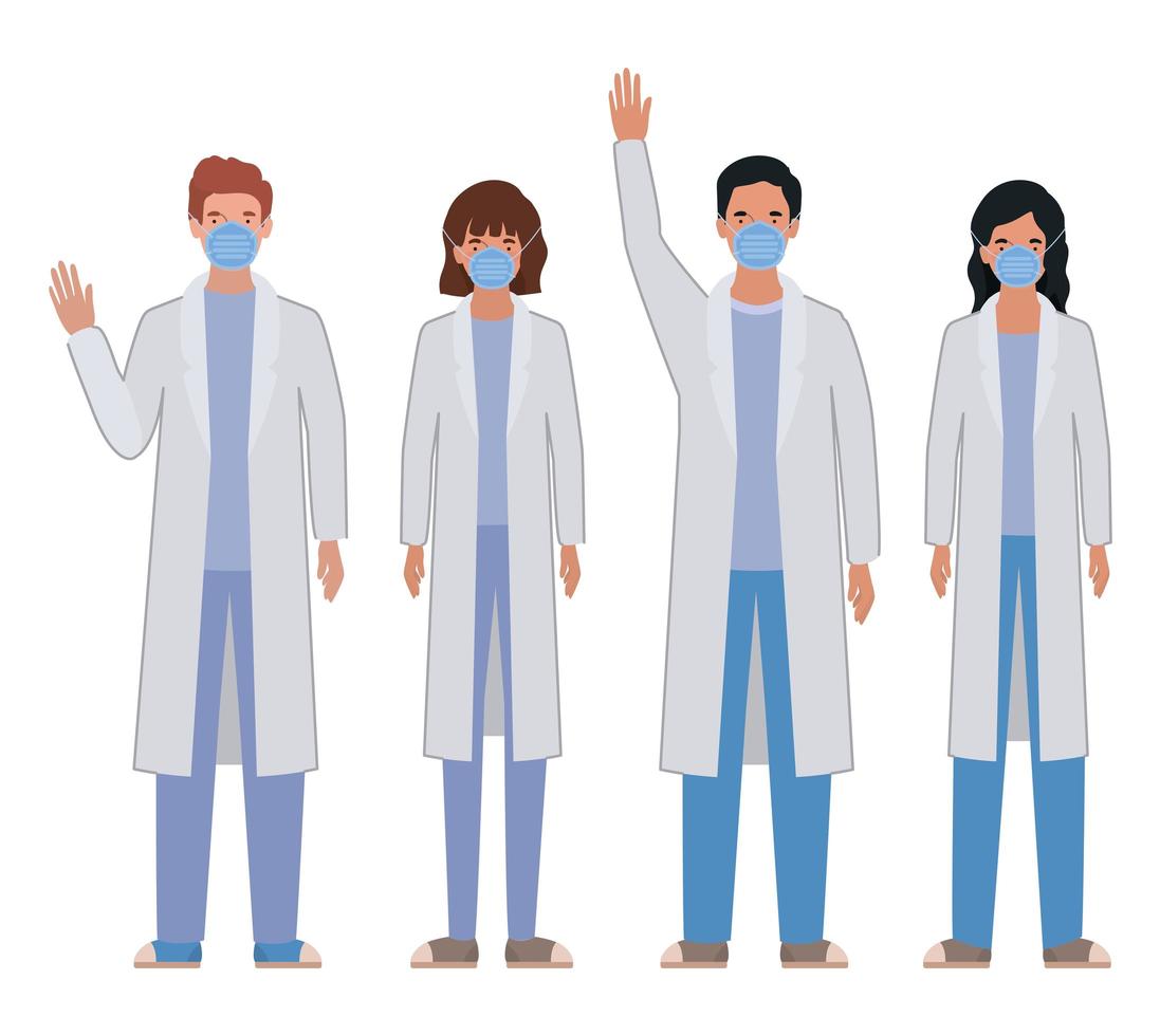 Men and women doctors with uniforms and masks vector