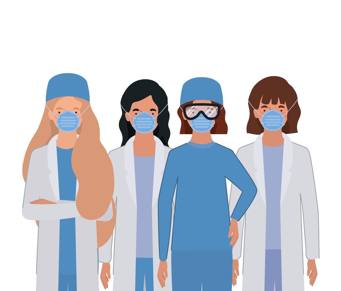 Women doctors with uniforms and masks vector