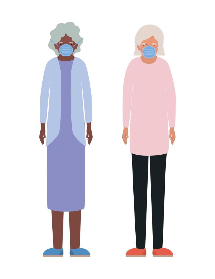 Elder women with masks against Covid 19 vector
