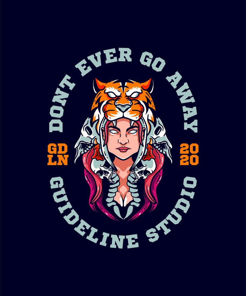 chica con diseño de camiseta de sombrero de tigre vector