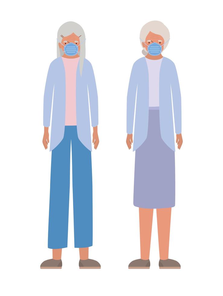 Elder women with masks against Covid 19 vector