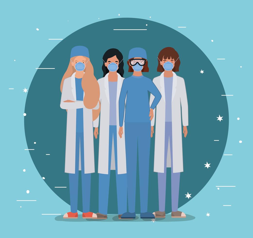 Women doctors with uniforms masks and glasses vector