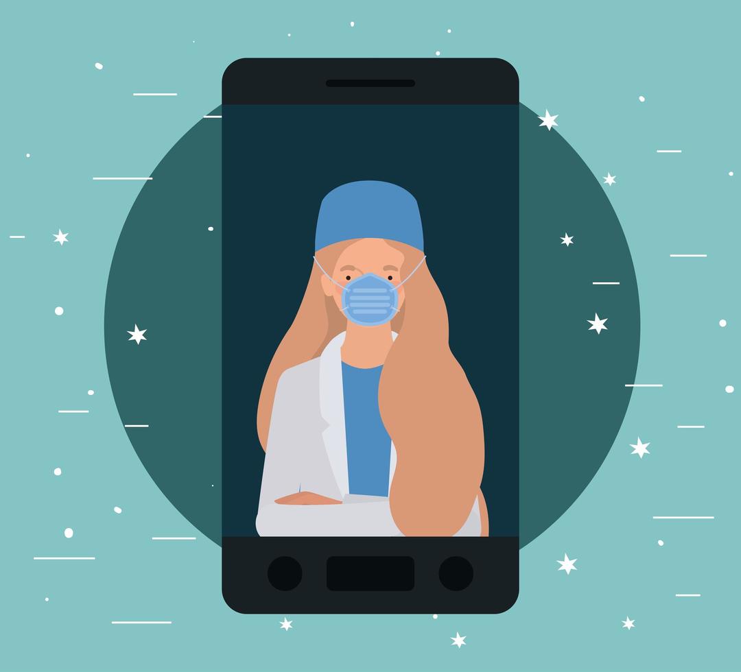 Woman doctor with uniform mask and hat inside vector