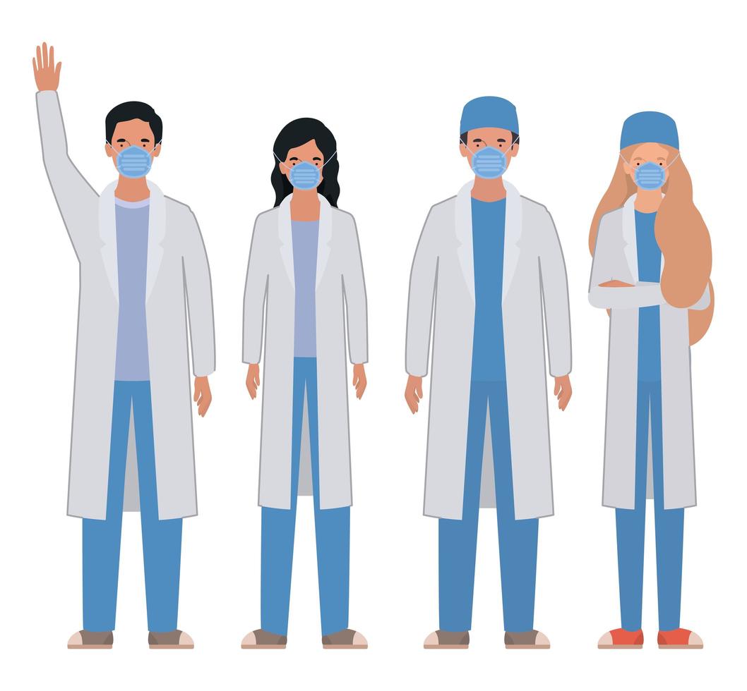 Men and women doctors with uniforms and masks vector