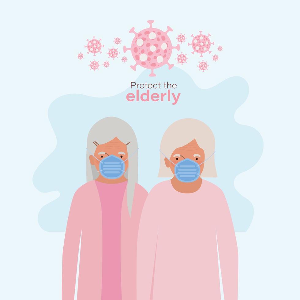 Elder women with masks against Covid 19 vector