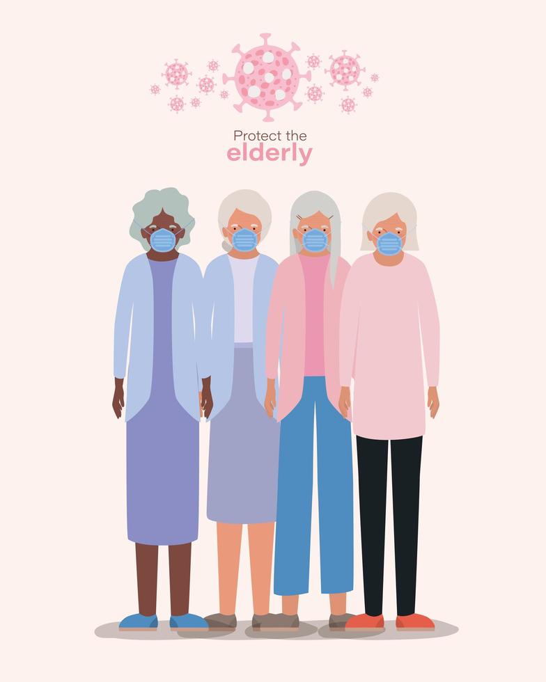 Elder women with masks against Covid 19 vector