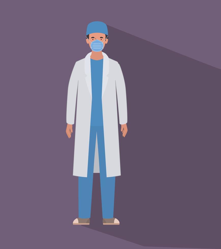 Man doctor with uniform mask and hat vector