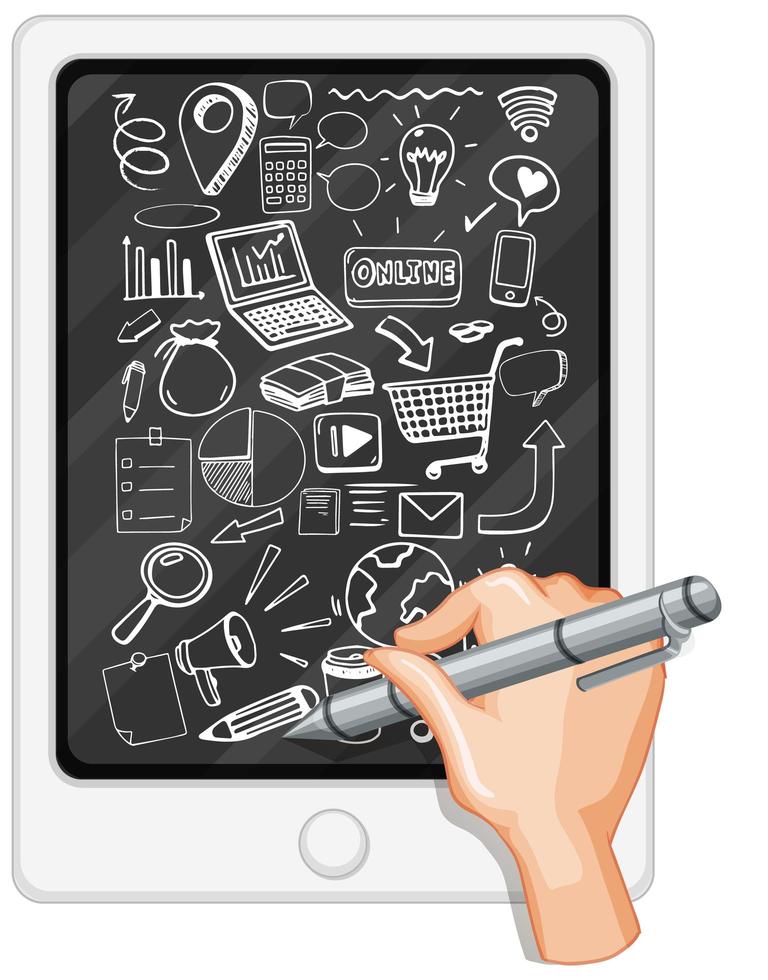 Hand drawing social media element on tablet vector