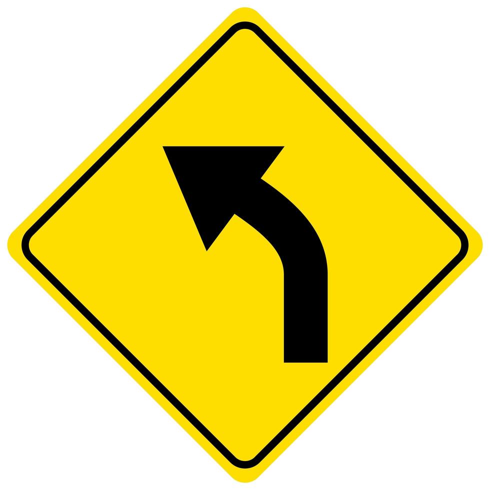 Warning sign for a curve to the left on white background vector