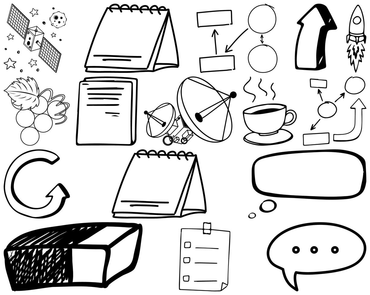 Set of item and symbol hand drawn doodle vector