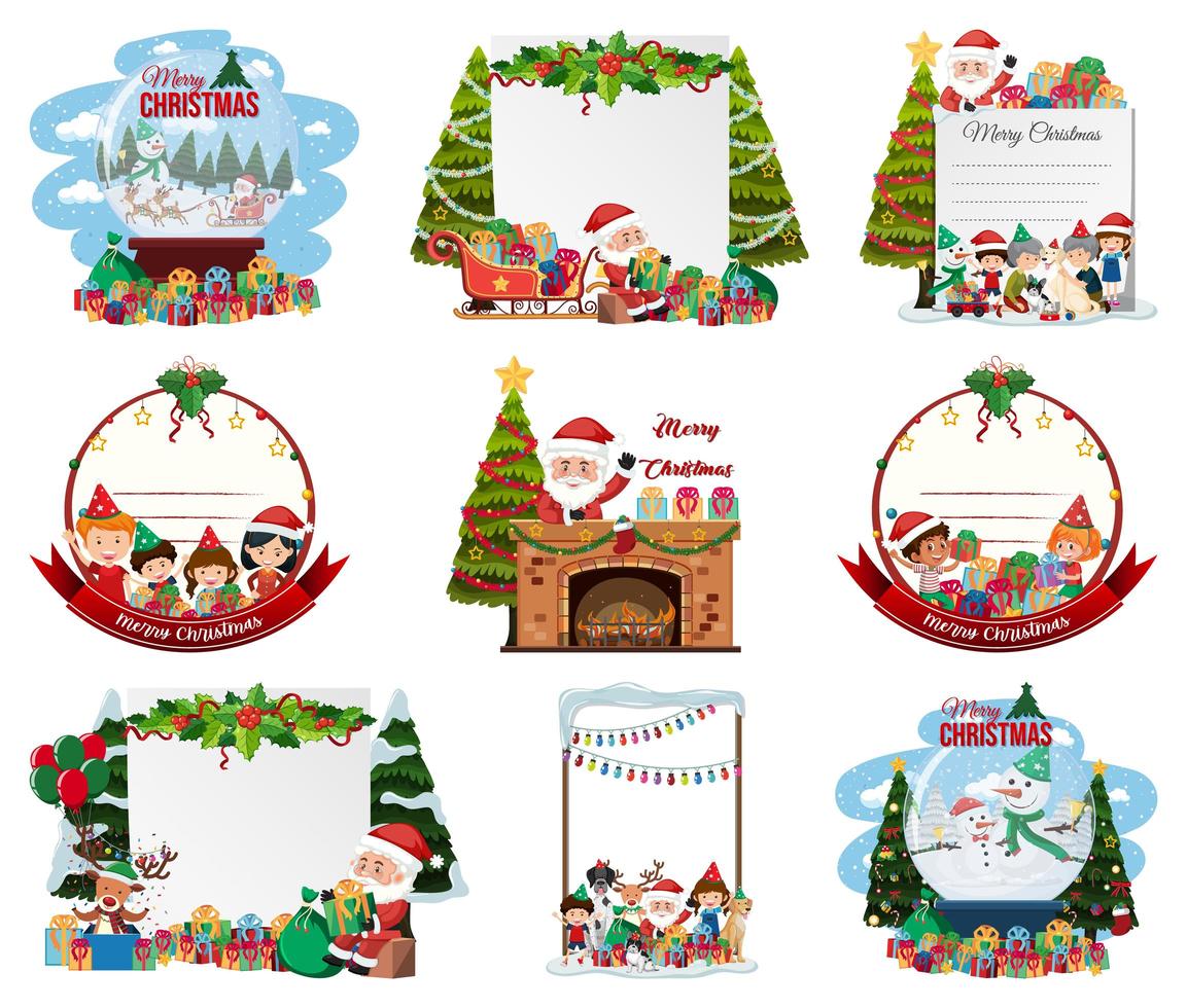 Set of blank Christmas postcard and logo isolated vector