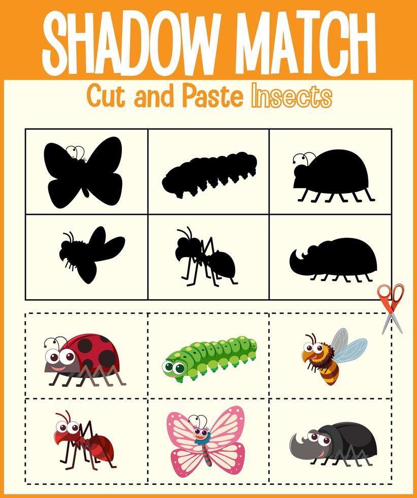 Find the correct shadow, shadow match worksheet vector