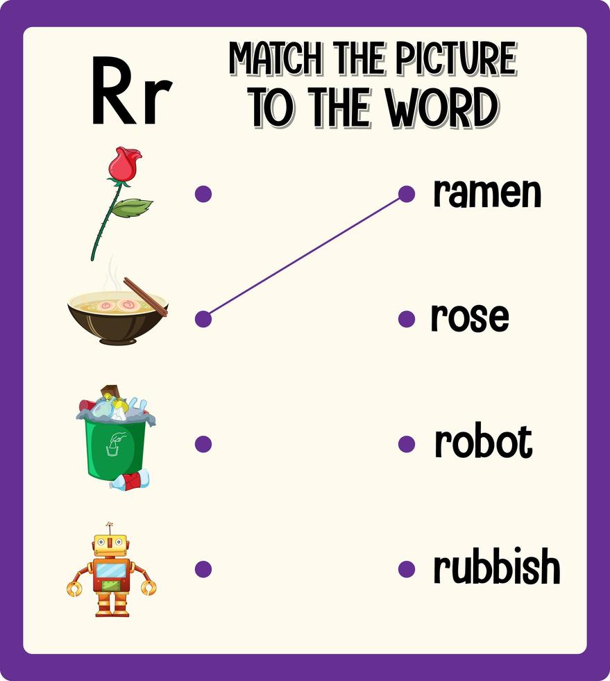 Match the picture to the word worksheet for children vector