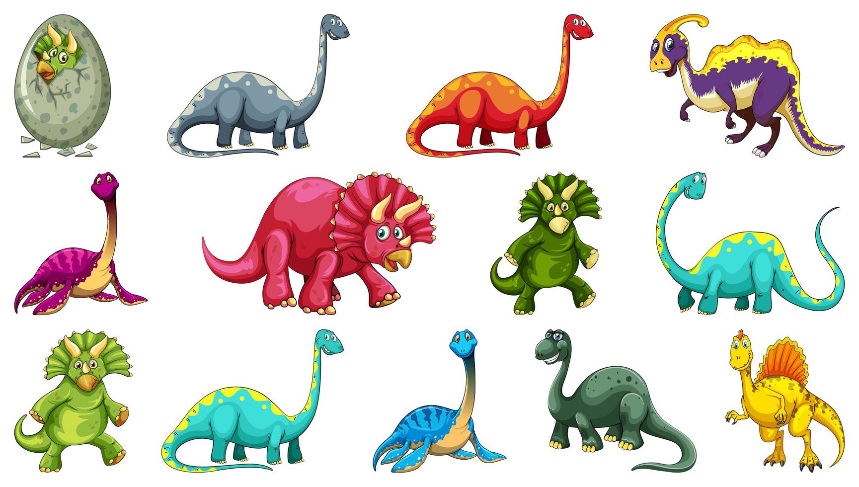 conjunto de diferentes personajes de dibujos animados de dinosaurios vector