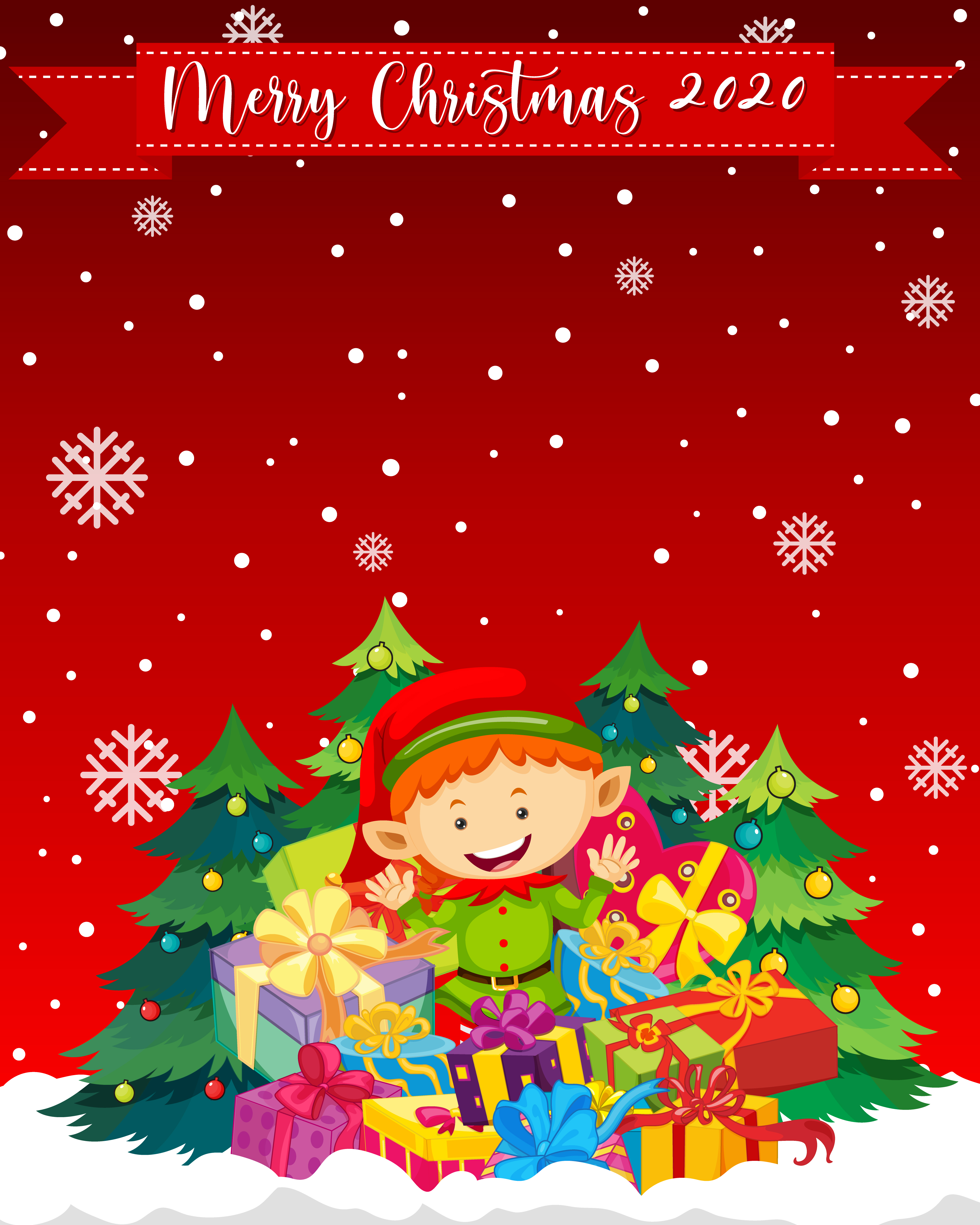 Merry Christmas 2020 font with cute elf cartoon character 1783997