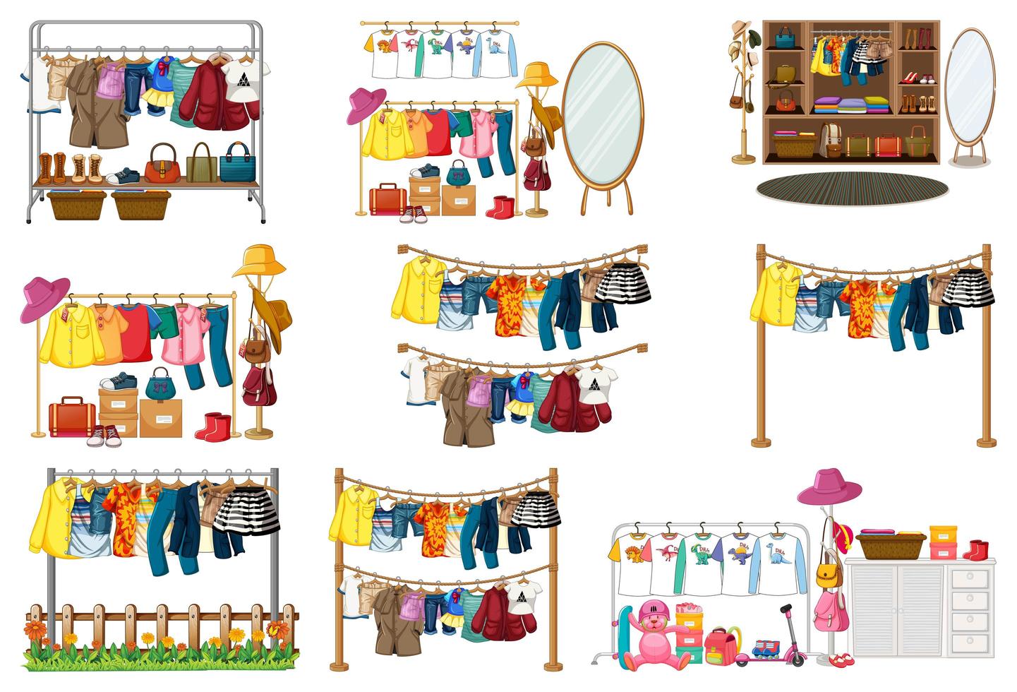 Set of clothes, accessories and wardrobe vector