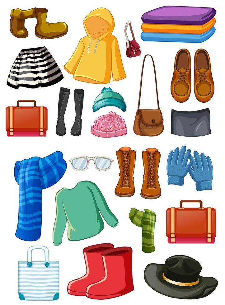 Set of fashion outfits and accessories vector