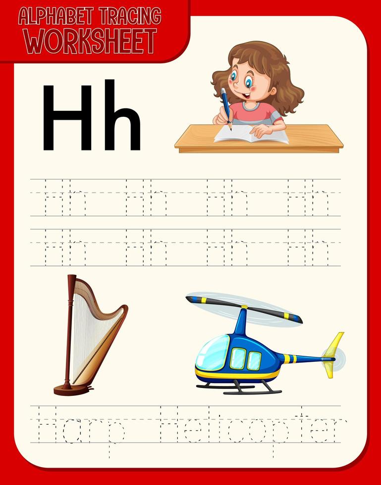 Alphabet tracing worksheet with letter and vocabulary vector