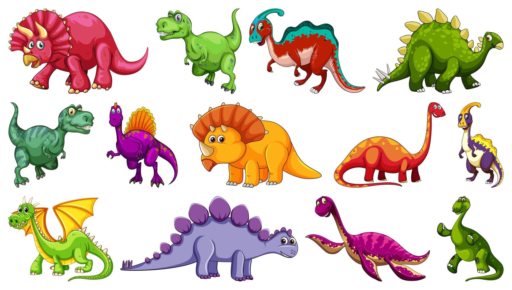 conjunto de diferentes personajes de dibujos animados de dinosaurios vector