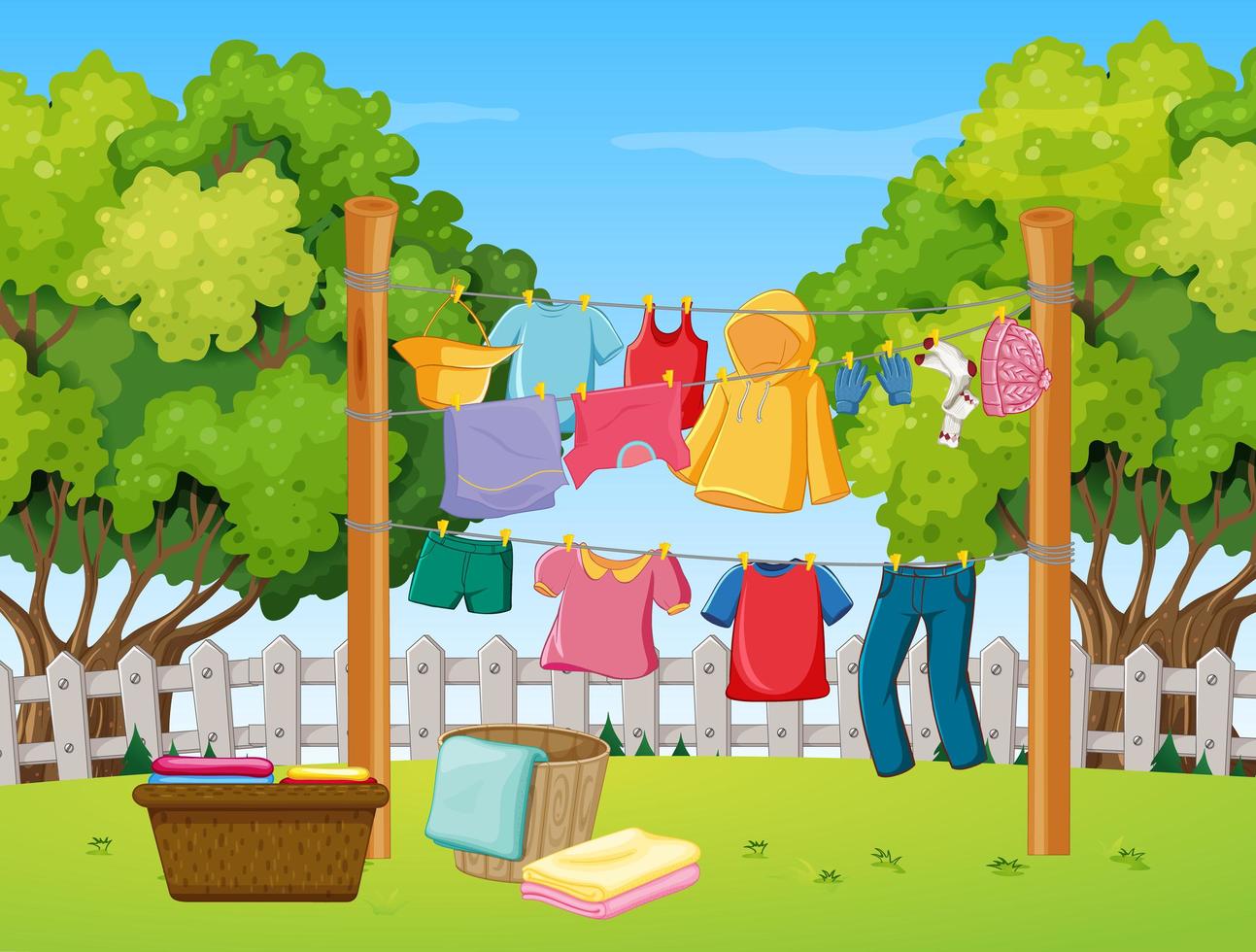 Clothes hanging at the yard vector