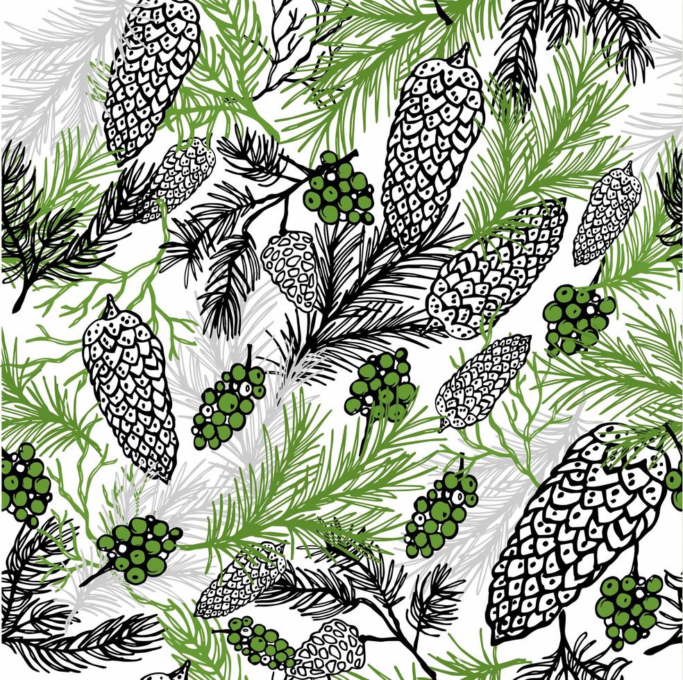 Christmas seamless pattern with christmas cones and plants vector