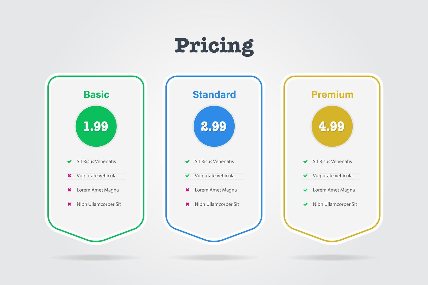 plantilla de tabla de precios básica estándar premium vector