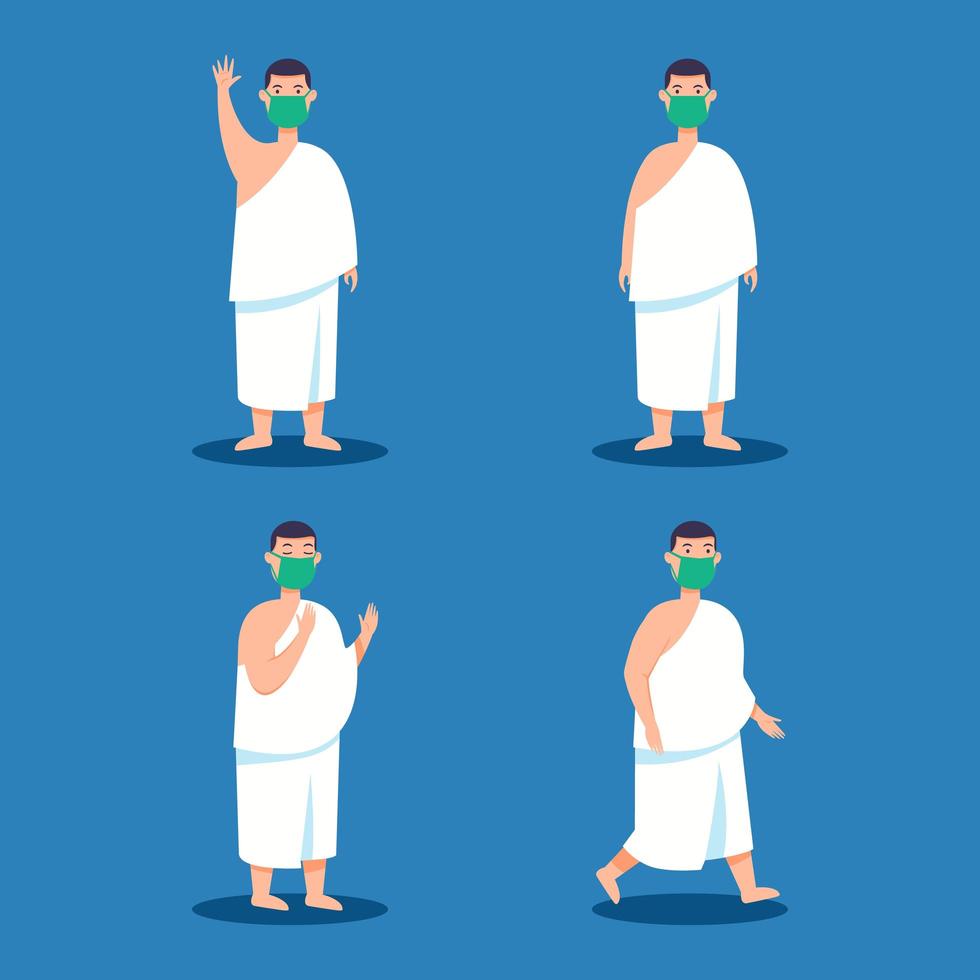 Male Hajj Pilgrimage Character Wearing Face Mask vector