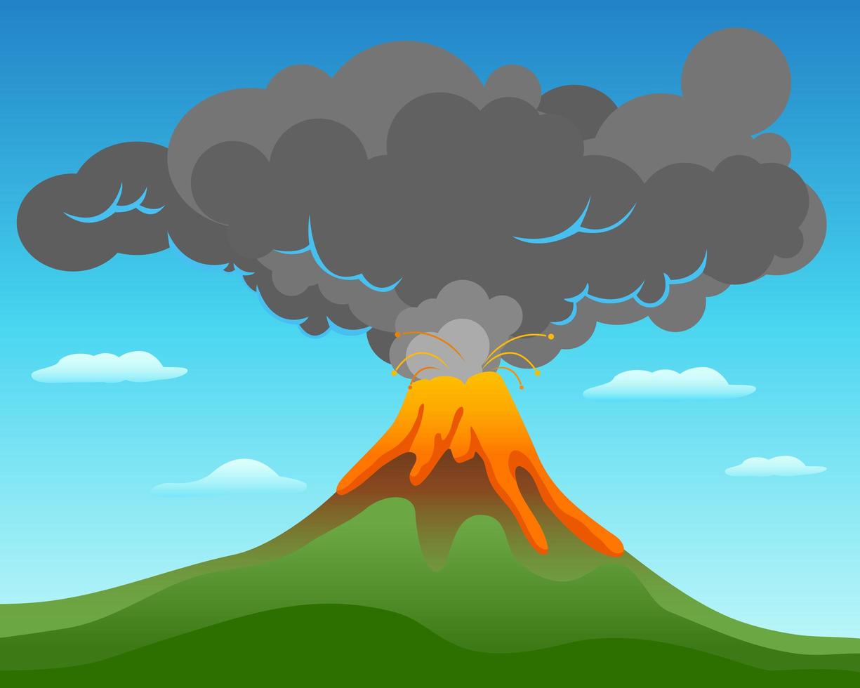 paisaje de erupción volcánica vector