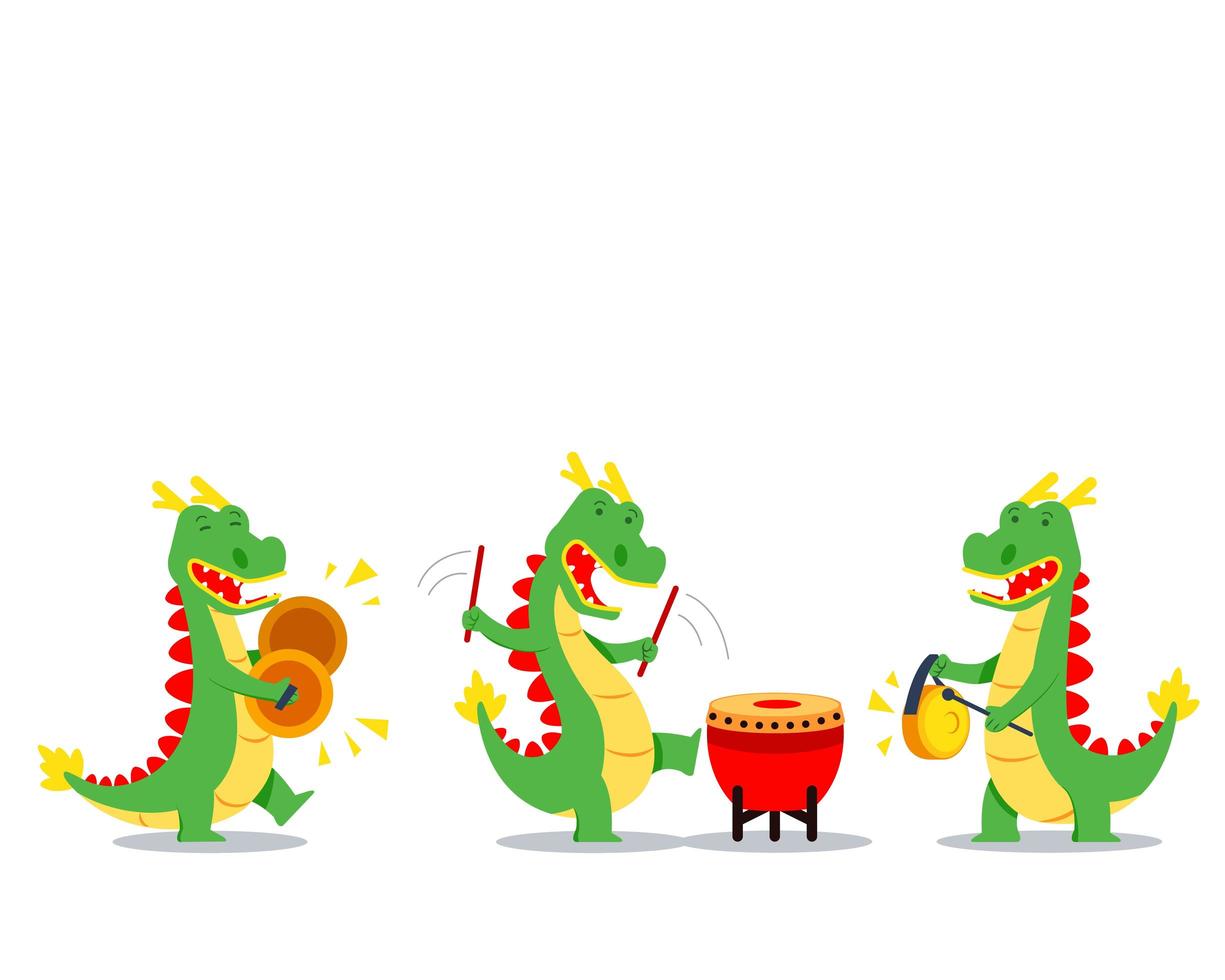 Chinese Kids Playing Music For Dragon Dance vector