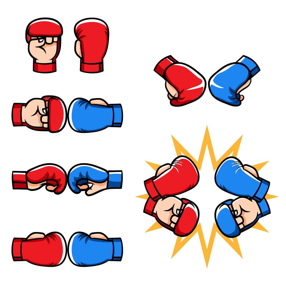 Martial Arts Half Finger Gloves Cartoon Collection vector