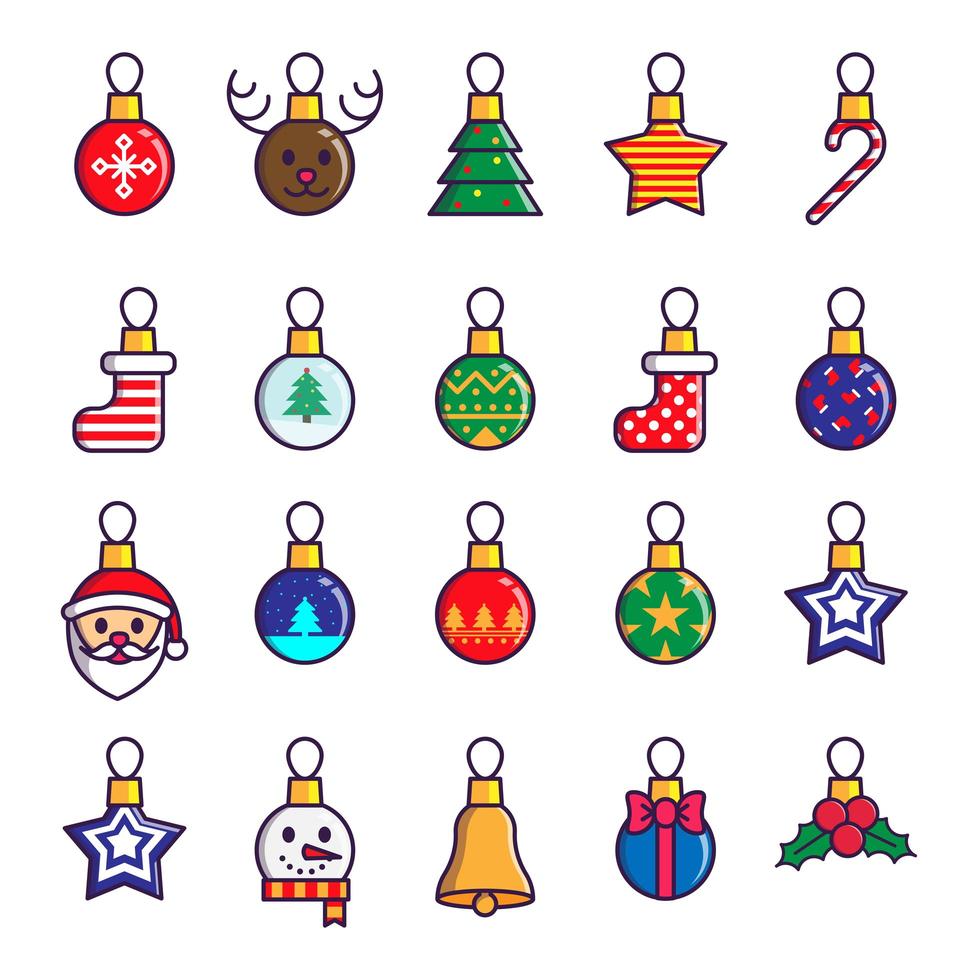 conjunto de iconos de adorno de árbol de navidad vector